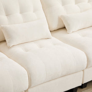 English Elm Ottoman and Chenille Sofa Set with Adjustable Backrest for Relaxed Living Room Comfort Beige W2606P359224