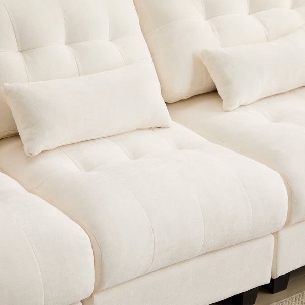 English Elm Ottoman and Chenille Sofa Set with Adjustable Backrest for Relaxed Living Room Comfort Beige W2606P359224