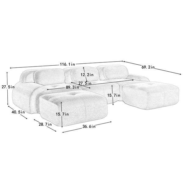 English Elm U-shaped Modular Sectional Corduroy Sofa with Wide Armrests for Living Room Comfort Camel W714S01241