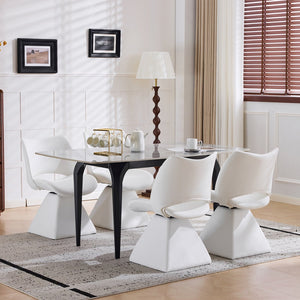 English Elm The Swivel Dining Chair with Hollow Cutout Back Faux Leather Hardwood Frame Modern White W3612P436511