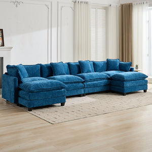 English Elm Cloud Sofa 4 Seats - Modern Modular Sectional Couch In Elegant Blue Chenille For Ultimate Comfort & Style W1143S00049