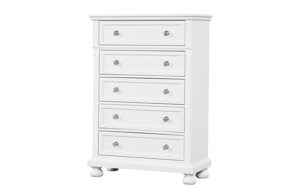 English Elm Meade Contemporary 5-Drawer Chest with Felt-Lined Top, Dovetail Construction & Wood Feet for Style White 39.5 L x 53 W x 20.5 H B078P301541