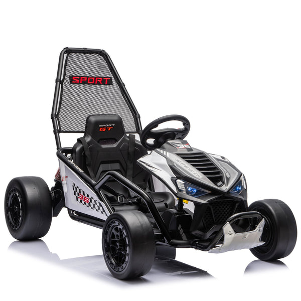 English Elm 24v Dual Motor Kids Go Kart with Drift Mode Roll Cage and Rear Suspension Ages 6 to 12 W1578P454061
