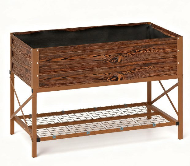 English Elm Self-draining Elevated Fir Wood Planter with Lattice Trellis for Backyard Gardens T3971P422635