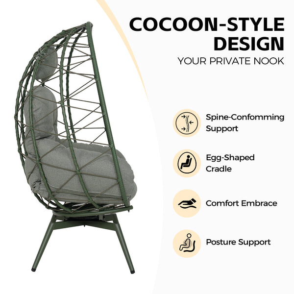 English Elm Oversized Swivel Rattan Egg Chair with Plush Cushions for Patio or Living Room T5880P501010