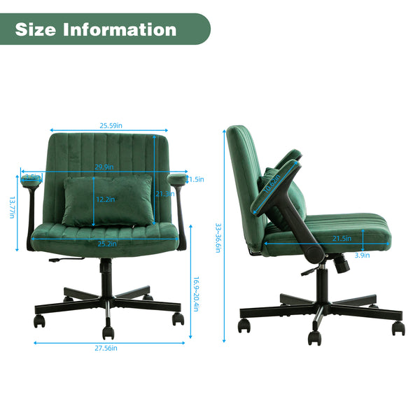 English Elm Green Linen Velvet Criss Cross Office Chair with Wheels, Adjustable Height, Pillow & Ergonomic Design W3394P336176