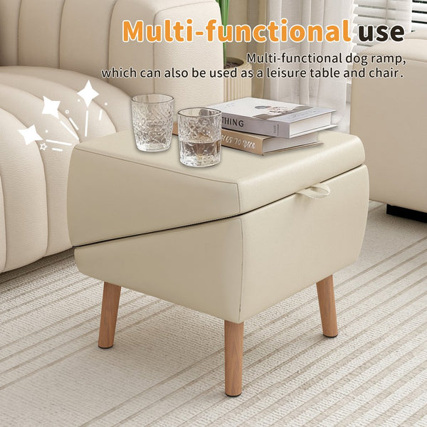 English Elm Dog Pet Stairs Solid Wood Foldable Ramp with Ottoman Style for Couch or Bed Light Gray W2641P440162