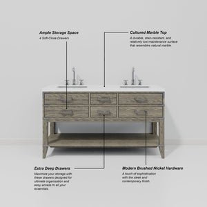English Elm Grey Oak Double Bath Vanity With Cultured Marble Top & Faucet Set - Stylish & Functional Design! B2731P260271
