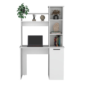 English Elm Muncy Computer Desk White with Hutch, Spacious 25.8"W Work Surface and Versatile 3-Tier Cabinet Storage B097133099