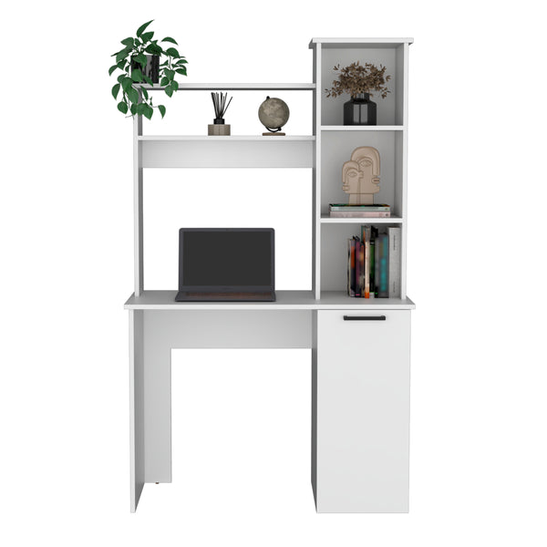 English Elm Muncy Computer Desk White with Hutch, Spacious 25.8"W Work Surface and Versatile 3-Tier Cabinet Storage B097133099