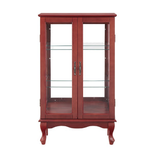 English Elm 2 Doors Curio Cabinet With Adjustable Shelves, Lighted Display & Mirrored Back For Home Or Office W2275P177196