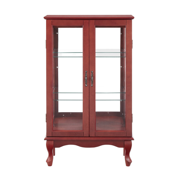 English Elm 2 Doors Curio Cabinet With Adjustable Shelves, Lighted Display & Mirrored Back For Home Or Office W2275P177196