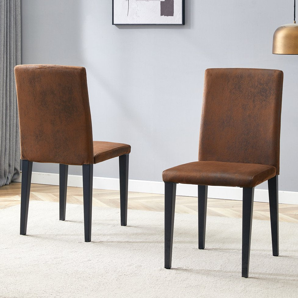 English Elm Four Modern Upholstered Dining Chairs Brown Faux Leather Foam Cushion Metal Legs W1151P357625