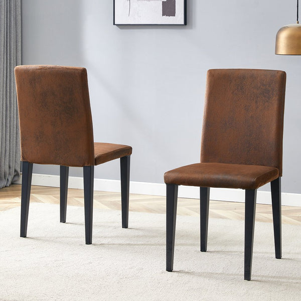 English Elm Four Modern Upholstered Dining Chairs Brown Faux Leather Foam Cushion Metal Legs W1151P357625
