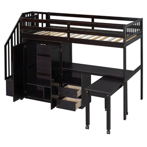 English Elm Queen Murphy Bed with Integrated Desk Cabinet Shelves Space Saving Studio Solution Espresso N708S00013P