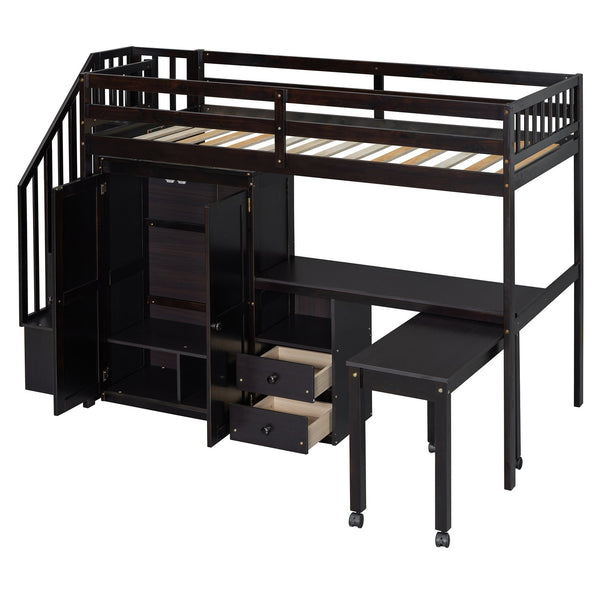 English Elm Queen Murphy Bed with Integrated Desk Cabinet Shelves Space Saving Studio Solution Espresso N708S00013P