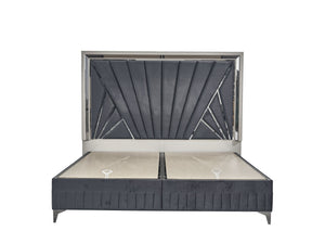 English Elm Lavita Plush Velvet King Bed with LED Headboard, High-Gloss Poplar Frame, Hydraulic Storage Lift B009S01854