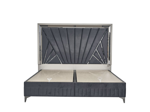 English Elm Lavita Plush Velvet King Bed with LED Headboard, Hydraulic Lift Storage, Poplar Wood Frame, Midnight Gray Finish B009S01400