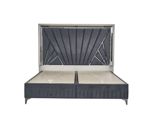 English Elm Lavita Queen Upholstered Velvet Bed with LED Headboard, Hydraulic Lift Storage, Gold Accents, Grey B009S01855