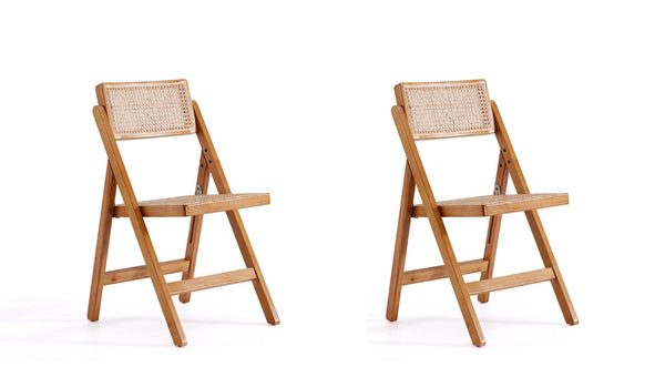 English Elm Pullman Wood Folding Chair with Cane Seat, Solid Ash Frame, 275lb Capacity, Space-Saving Design Natural B365P397828