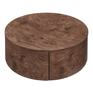 English Elm Burl Veneer Round Coffee Table Swivel Top Two Drawers Walnut Living Room N735P387206D