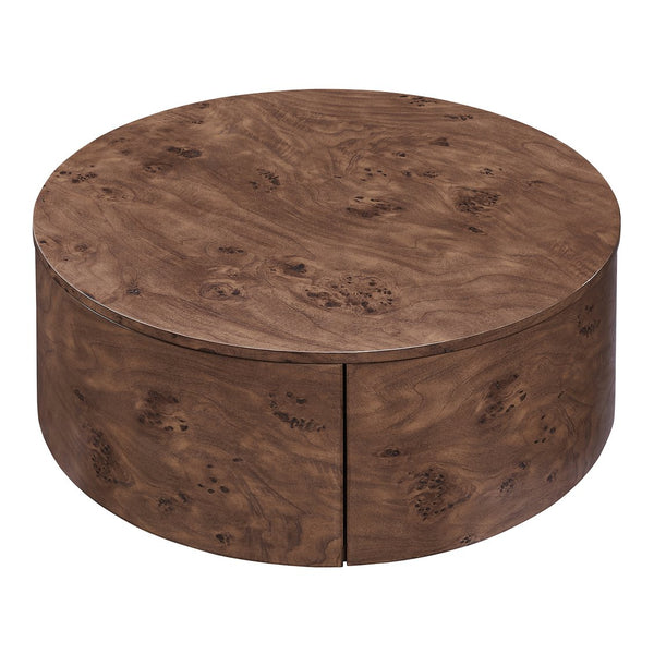 English Elm Burl Veneer Round Coffee Table Swivel Top Two Drawers Walnut Living Room N735P387206D