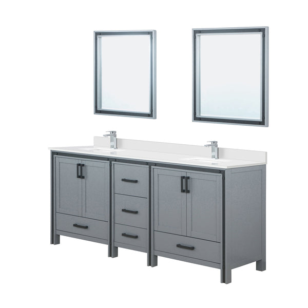 English Elm Dark Grey Double Bath Vanity 80 in W x 22 in D with White Quartz Top, Chrome Faucet, Mirrors, Durable Finish B2731S01133