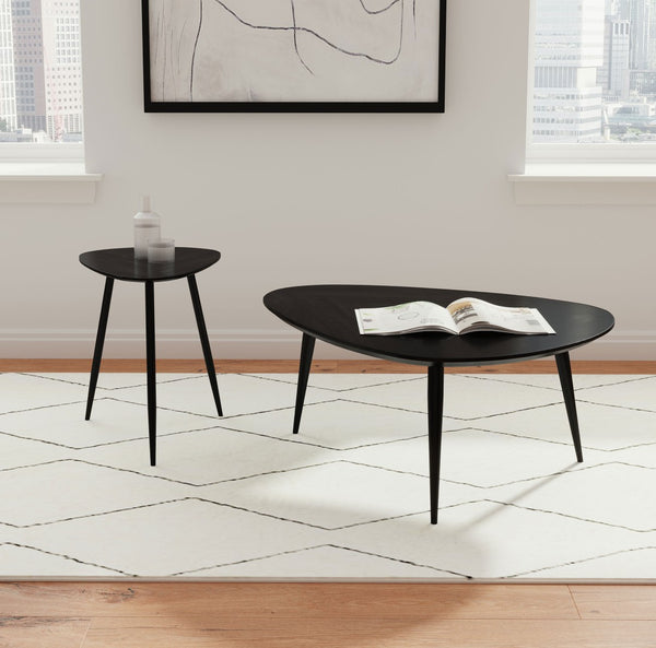 English Elm Triangular Solid Wood End Table - Contemporary Black Mango Design For Modern Living Spaces B016P373006-GIGA