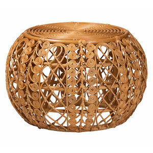 English Elm Modern Rattan Round Coffee Table Handcrafted Openwork Base for Bohemian Living Rooms B2750P467701