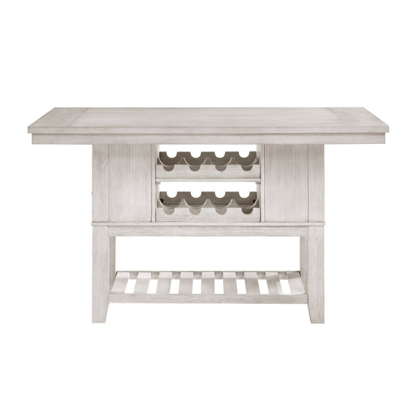English Elm Modern Farmhouse Counter Height Dining Table with Wine Racks Drawers Antique White B011S02060