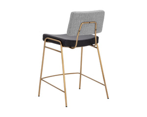 Sunpan Brinley Modern Barstool with Gold Stainless Steel Legs and Chic Black Faux Leather & Grey Fabric Seat Counter Height