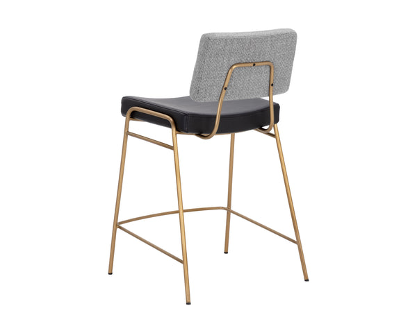 Sunpan Brinley Modern Barstool with Gold Stainless Steel Legs and Chic Black Faux Leather & Grey Fabric Seat Counter Height