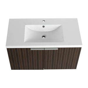 English Elm 36 Inch Silver-Brown Stripe Wall-Mounted Vanity with Resin Sink, Soft-Close Doors & Spacious Storage W999P204953