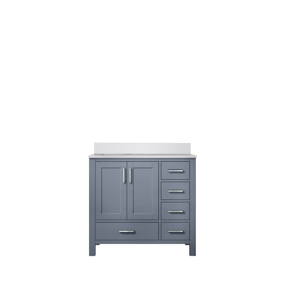 English Elm Dark Grey 36 in Bathroom Vanity with White Quartz Top, Left Offset Sink, Soft-Close Drawers, Durable B2731P258830
