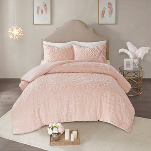 JLA Home Madison Park - 3-Piece Laetitia Tufted Cotton Chenille Medallion Comforter Set – Boho Shabby-Chic Texture, OEKO-TEX Certified Cozy Bedding Blush MP10-5877