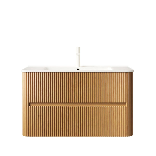 English Elm Noor Floating Bathroom Vanity Oak Veneer Plywood Cabinet Soft Close Drawers W2615P412225