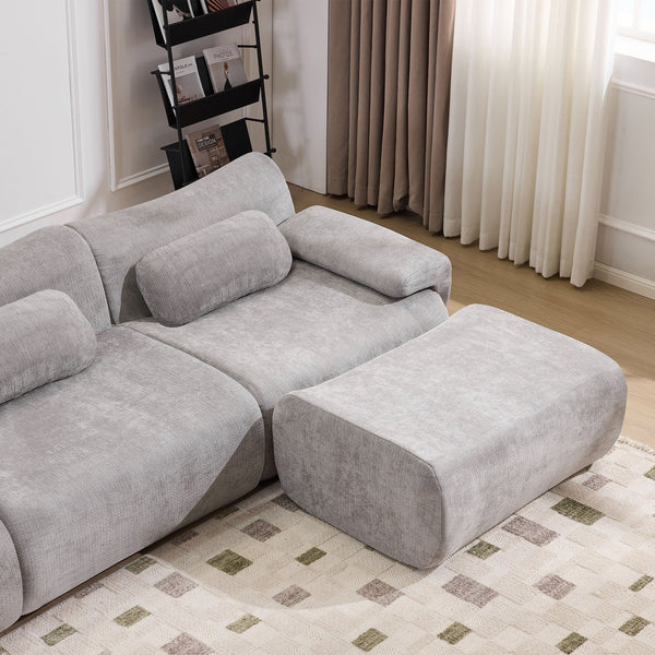 English Elm Modular Chenille Deep Seat Sectional Sofa with Bamboo Frame for Living Room Lounge Grey W1829S00072