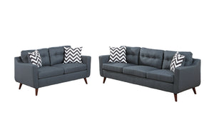 English Elm Modern 2-Piece Sofa Loveseat Set with Tufted Back Cushions, Geometric Throw Pillows & Tapered Legs Blue Gray 77 L x 31 W x 19 H B011S01306