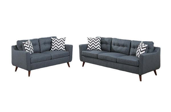 English Elm Modern 2-Piece Sofa Loveseat Set with Tufted Back Cushions, Geometric Throw Pillows & Tapered Legs Blue Gray 77 L x 31 W x 19 H B011S01306