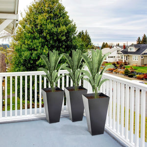 English Elm Outsunny Set Of 3 Stylish Tall Planters With Drainage Hole - 28" Indoor/Outdoor Flower Pots In Black W2225P174494-GIGA