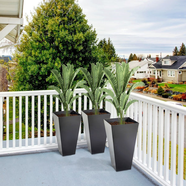 English Elm Outsunny Set Of 3 Stylish Tall Planters With Drainage Hole - 28" Indoor/Outdoor Flower Pots In Black W2225P174494-GIGA