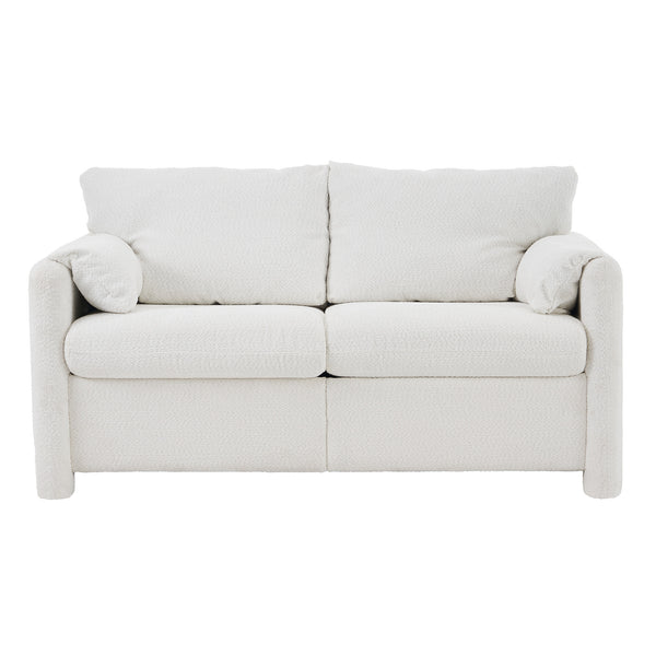 English Elm 003-Modern Loveseat Plush Chenille 2-Seater Sofa, High-Density Foam Cushions, 60" Compact Ivory White for Small Spaces W2636P232358