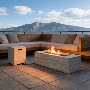 English Elm U_style Rectangular Outdoor Propane Fire Pit Mgo Set with Tank Cover Table Grey WY000498AAE
