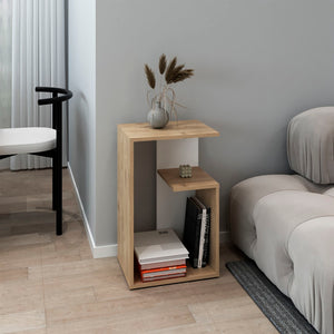 English Elm Side Table 25" H With 2 Open Shelves, Oak Natural Wood & Antique White - Versatile Modern Accent B097P296866-GIGA