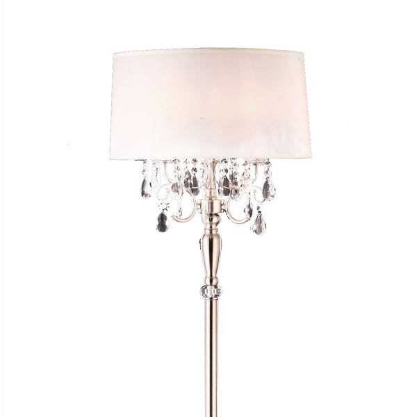 English Elm 62" Elegant Metal Floor Lamp With Crystal Accents, Off-White Shade For Ambient Living Room Lighting B072116217