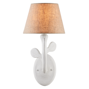 Charny White Wall Sconce - Contemporary Leaf Design with Natural Linen Shade for Elegant Spaces