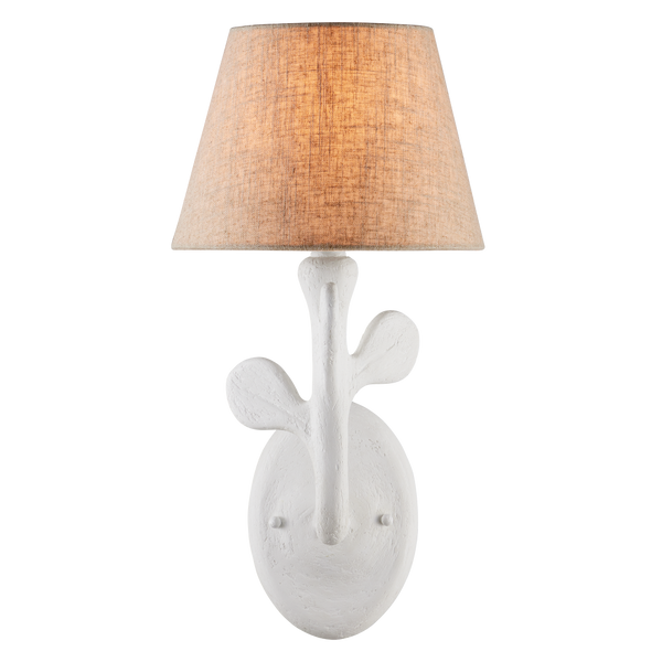 Charny White Wall Sconce - Contemporary Leaf Design with Natural Linen Shade for Elegant Spaces