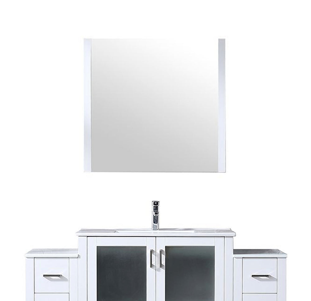 English Elm White 60 in. Bath Vanity with Side Cabinets, Scratch-Resist Ceramic Top, Chrome Faucet & 34" Mirror B2731S01375