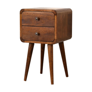 English Elm Soli Solid Mango Wood Mini Chestnut Nightstand with 2 Drawers, Curved Beige-Brown Design, Nordic Legs B182P213806