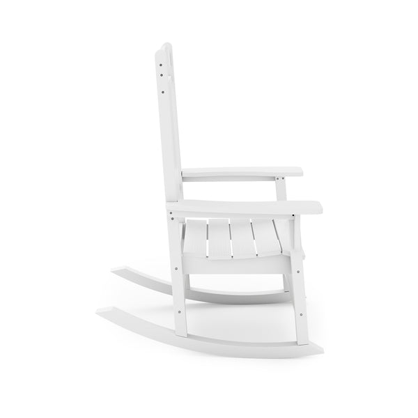 English Elm Beige Hdpe Poly Lumber Porch Rocking Chair with High Back for Outdoor Patio Use White B195P198772